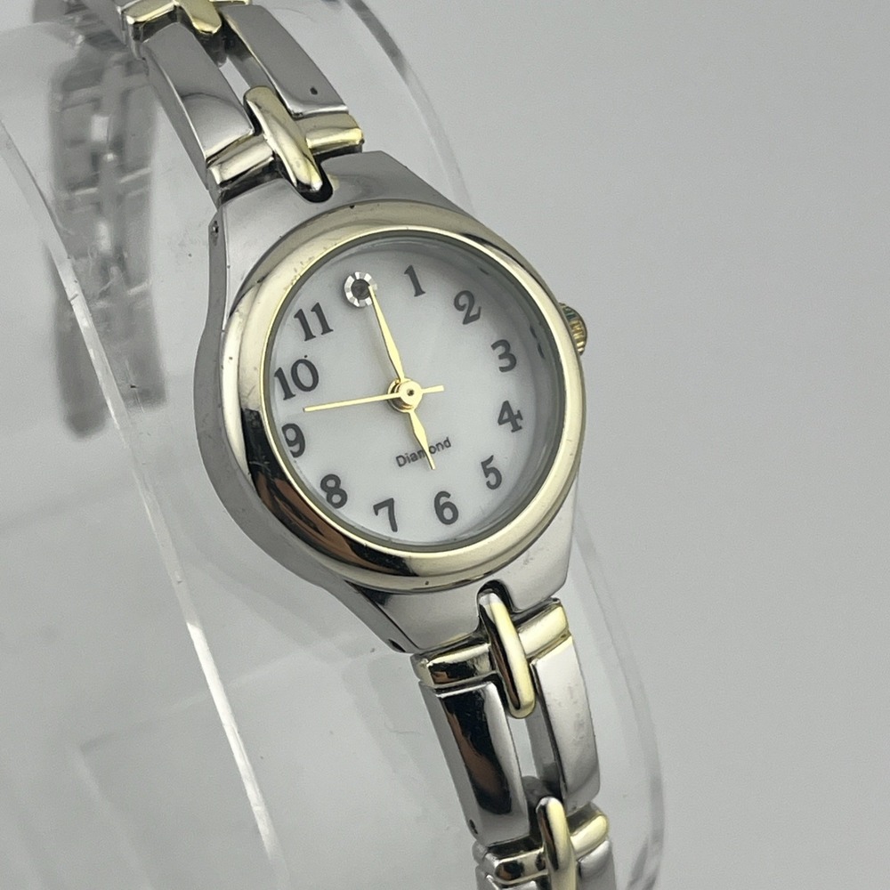 Diamond Accent Women's Watch 23mm Case Two Tone 7" Band- New Battery
